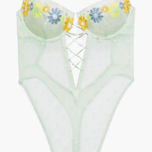 Savage X Fenty Light Green Floral Embroidered Underwire Teddy